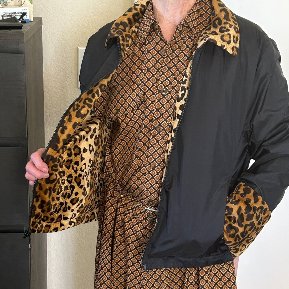 reversible black and leopard jacket